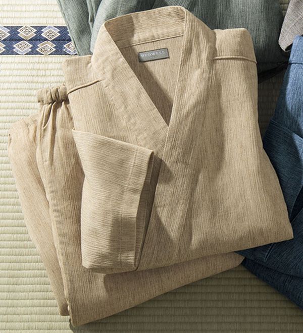 「麻入りサラッと涼感作務衣（メンズ和装・浴衣・和装グッズ）」｜ベージュ