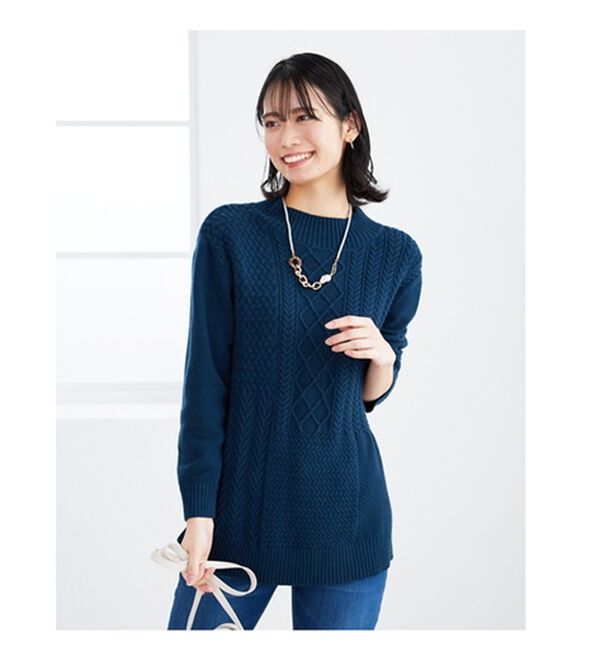 BELLUNA（ベルーナ）の「パッチワーク調ケーブルニットチュニック（チュニック）」｜詳細画像