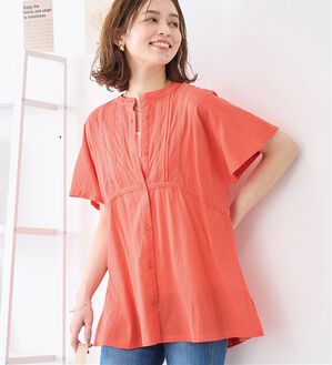 Viola e Viola（ヴィオラ エ ヴィオラ）の「【インド綿】レース付き前開きブラウス（ブラウス）」｜オレンジ