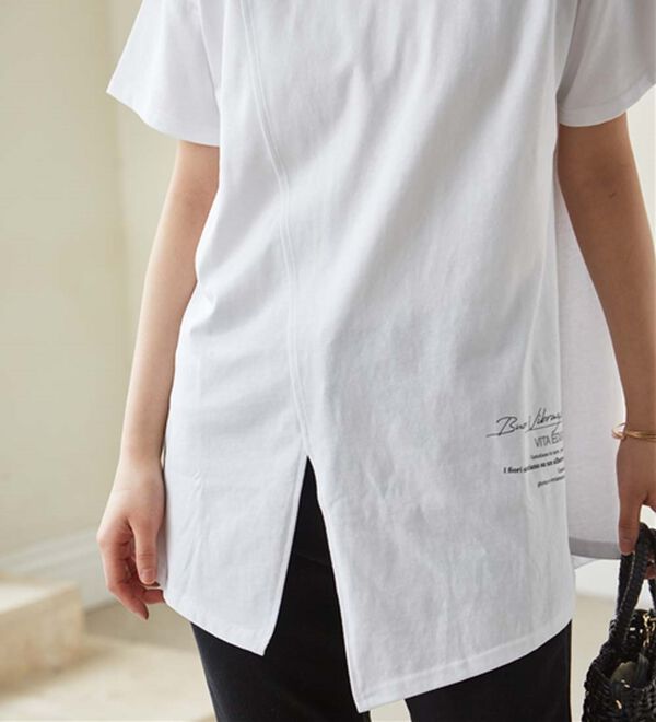 RANAN（ラナン）の「【接触冷感】ロゴプリントチュニックTシャツ（Tシャツ）」｜詳細画像