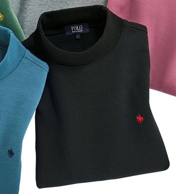 「＜ポロ・ビーシーエス＞モックネックトレーナー（メンズトレーナー）」｜ブラック