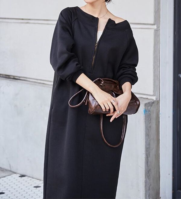 RANAN（ラナン）の「裏起毛ハーフジップワンピース（ロングワンピース）」｜詳細画像