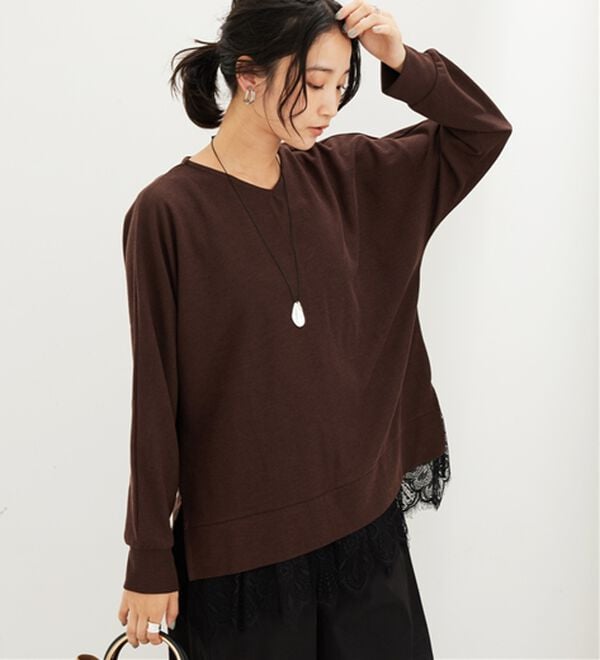 BELLUNA（ベルーナ）の「裾レースゆったりドルマンチュニック（チュニック）」｜ブラウン