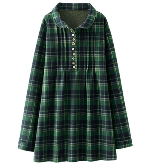 BELLUNA（ベルーナ）の「パチパチしにくい！裏ファー素材オーバーブラウス（ブラウス）」｜ネイビー／グリーン