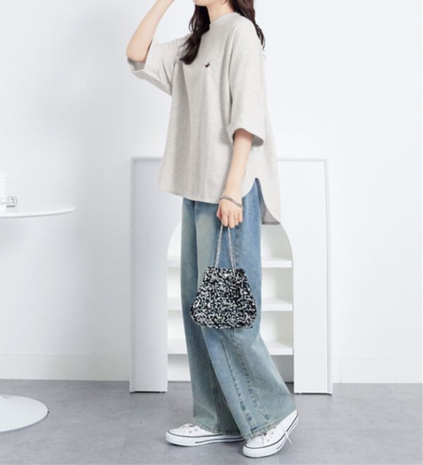 Viola e Viola（ヴィオラ エ ヴィオラ）の「【ビバリーヒルズポロクラブ】ミニ裏毛ロールアップワイドTシャツ（Tシャツ）」｜詳細画像