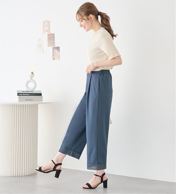 alotta（アロッタ）の「【４つの機能付】ひんやり裾レース楽ちんストレートパンツ（ワイドパンツ・ガウチョ）」｜詳細画像