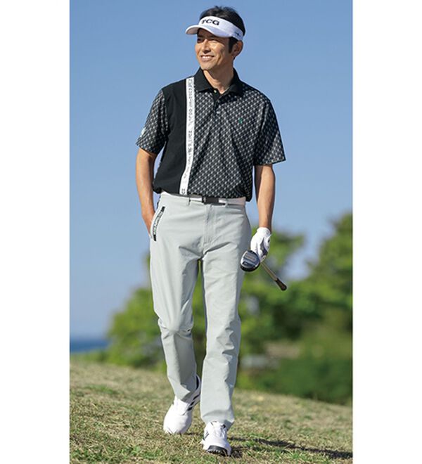 「＜ハッシュパピー・ゴルフ＞総柄ロゴパネル切替ポロシャツ（メンズポロシャツ）」｜詳細画像