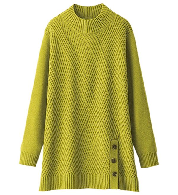 BELLUNA（ベルーナ）の「編地切替サイドボタンチュニック（チュニック）」｜イエロー