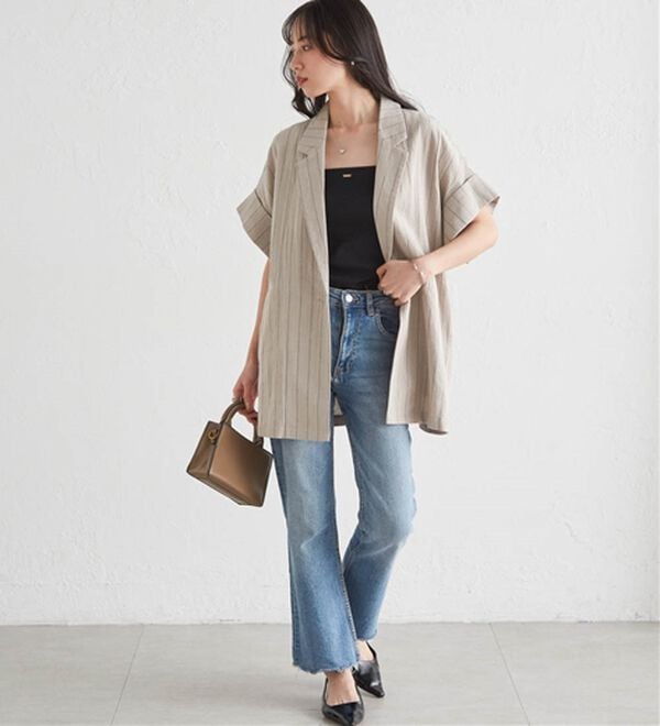 RANAN（ラナン）の「クレープジャカードハーフスリーブジャケット（テーラードジャケット）」｜詳細画像