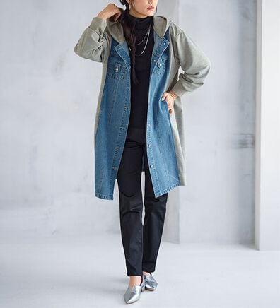 BELLUNA（ベルーナ）の「細見えデニム切替ロングアウター（ロングコート）」