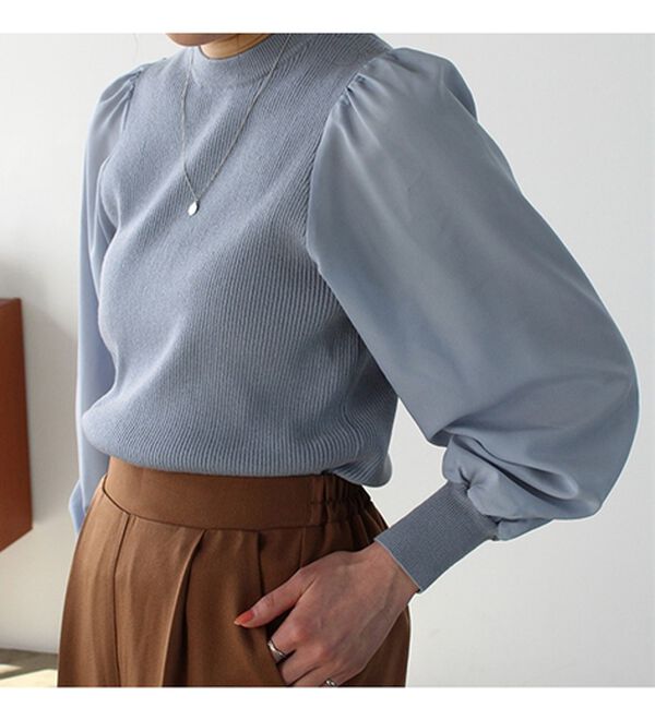GeeRA（ジーラ）の「バックボタン袖異素材リブニット（ニット・セーター）」｜詳細画像