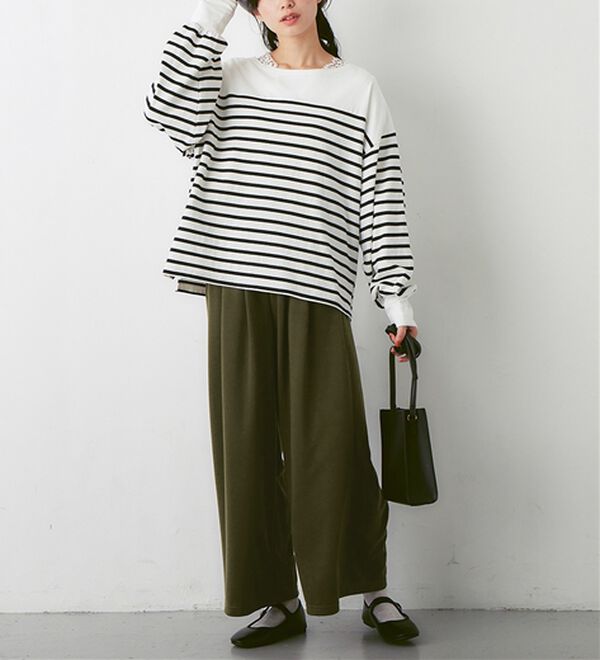 Viola e Viola（ヴィオラ エ ヴィオラ）の「トレンドを楽しむ！バスクボーダーパフ袖プルオーバー（カットソー）」｜詳細画像