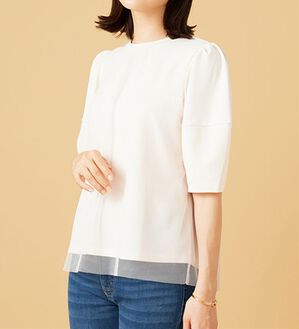 BELLUNA（ベルーナ）の「ランタンスリーブチュール重ねプルオーバー（カットソー）」｜アイボリー