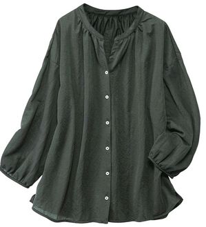 BELLUNA（ベルーナ）の「大人の透け感かのこ編デザインブラウス（ブラウス）」｜チャコール