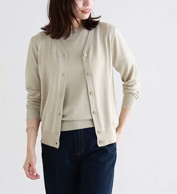 Pierrot（ピエロ）の「【洗濯機で洗える】【ＵＶカット】シルクタッチ半袖ニット（ニット・セーター）」｜詳細画像