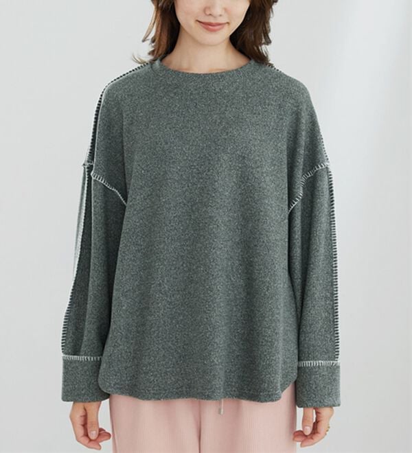 BELLUNA（ベルーナ）の「ニットソー素材ブランケットステッチプルオーバー（カットソー）」｜詳細画像