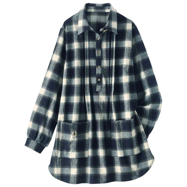 BELLUNA（ベルーナ）の「綿１００％起毛チェック柄かっぽうシャツ（パジャマ・ルームウェア）」｜詳細画像