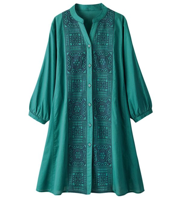 ルフラン（ルフラン）の「パネル刺しゅうワンピース＜ラネルティ＞（チュニック）」｜エメグリーン