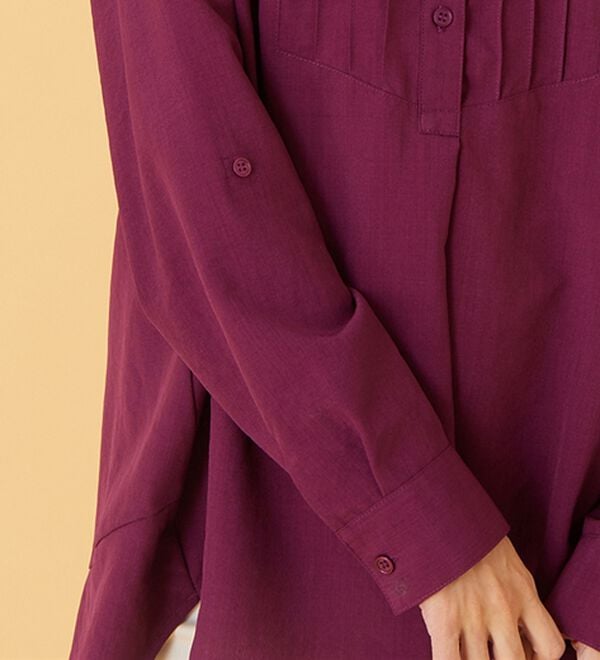 BELLUNA（ベルーナ）の「麻調素材タックデザインシャツチュニック（チュニック）」｜詳細画像