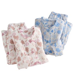 「【２着組】お花フリルの快眠キルトパジャマ（パジャマ・ルームウェア）」｜2着組