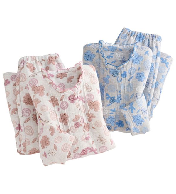 「【２着組】お花フリルの快眠キルトパジャマ（パジャマ・ルームウェア）」｜2着組