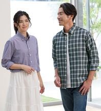 「＜シンプル＆プラス＞パナマ織チェックシャツ（メンズシャツ）」