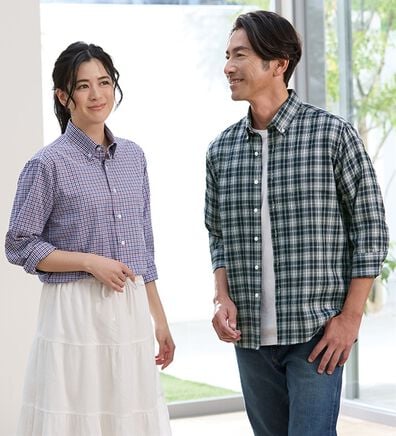 「＜シンプル＆プラス＞パナマ織チェックシャツ（メンズシャツ）」