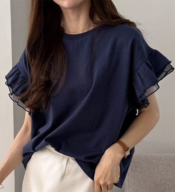 GeeRA（ジーラ）の「接触冷感袖フリルカットソー（カットソー）」｜詳細画像