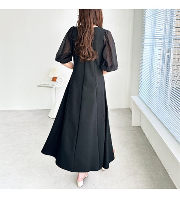 GeeRA（ジーラ）の「袖楊柳シアー美ラインワンピース（カットソーワンピース）」｜詳細画像