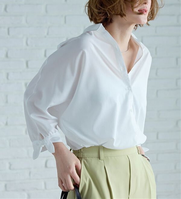 BELLUNA（ベルーナ）の「【吸水速乾】イージーケア！袖リボンシャツチュニック（チュニック）」｜詳細画像