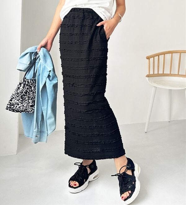 GeeRA（ジーラ）の「すっきりオシャレ見え！ジャカードレースタイトスカート（ロングスカート）」｜詳細画像