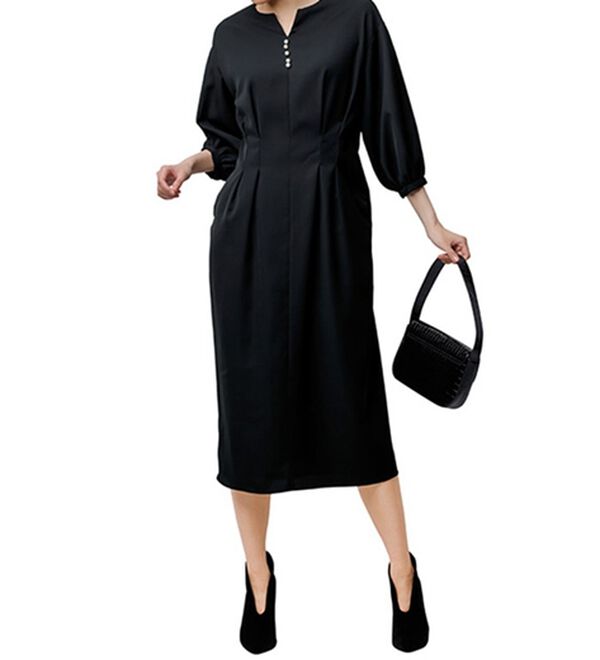 RANAN（ラナン）の「パール調タックワンピース（その他ワンピース）」｜ブラック