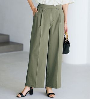 BELLUNA（ベルーナ）の「夏のお出かけに安心！はっ水＆ウォッシャブルパンツ（ワイドパンツ・ガウチョ）」｜ライトカーキ