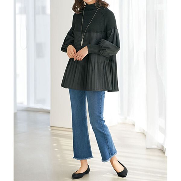 BELLUNA（ベルーナ）の「一枚着て体型カバー！プリーツ切替ブラウス（ブラウス）」｜詳細画像