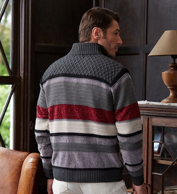 「＜コムルヴァン・オム＞モール切替ハーフジップセーター（メンズニット・セーター）」｜詳細画像