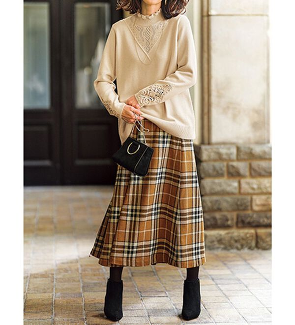 BELLUNA（ベルーナ）の「＜ＭＡＩＳＯＮ　Ｄ　ＡＺＵＲ＞ウール入りチェック柄スカート（ロングスカート）」｜詳細画像