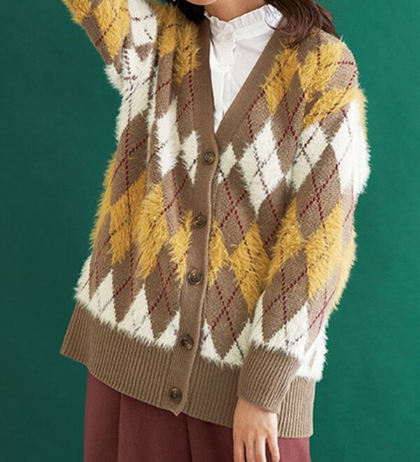 オートミールカーディガンフウカ様 ふんわりアーガイル柄カーディガン - ベルーナ【公式】