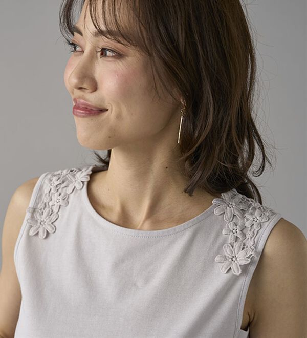 BELLUNA（ベルーナ）の「綿混素材脇汗対策フラワーレースインナー（タンクトップ・キャミソール）」｜詳細画像
