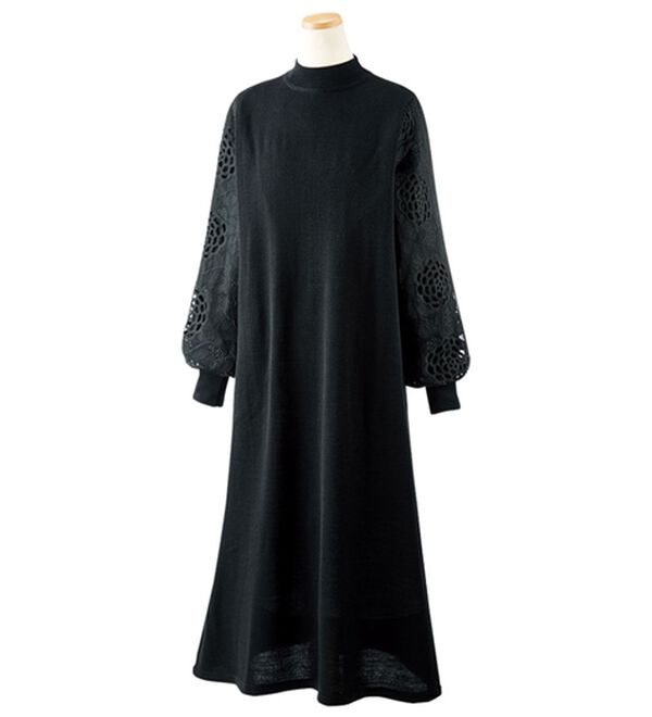 ルフラン（ルフラン）の「袖レース濃黒ニットワンピース（ニットワンピース）」｜詳細画像