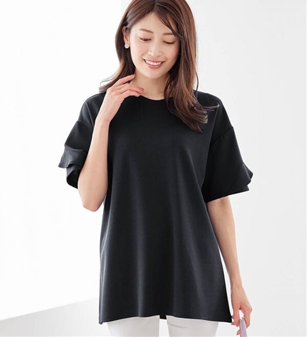 alotta（アロッタ）の「【４つの機能付】ひんやりフリル袖Ｔシャツチュニック（チュニック）」｜詳細画像