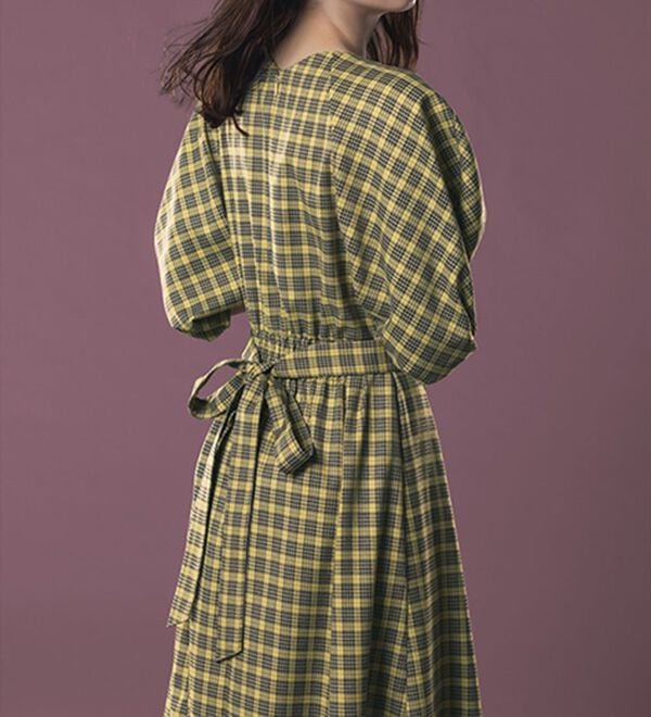 パフスリーブチェック柄ワンピ - ベルーナ【公式】