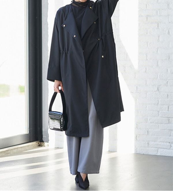 2つの機能付！ロング丈ノーカラーコート - ベルーナ【公式】