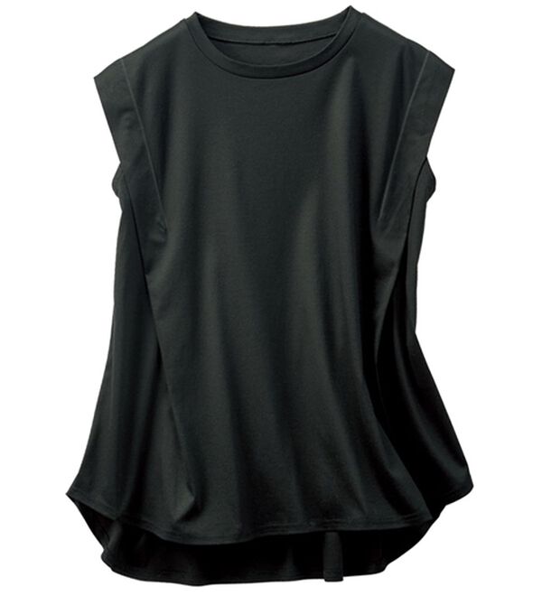 BELLUNA（ベルーナ）の「＜日本製＞クールコットン１００％袖タックプルオーバー（カットソー）」｜ブラック