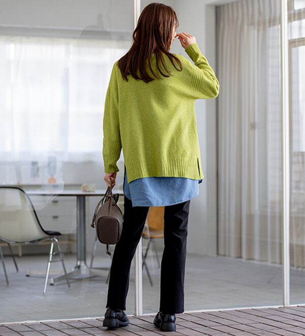 BELLUNA（ベルーナ）の「【選べる裏起毛】静電気防止！ヘリンボーンブーツカットパンツ（フルレングスパンツ）」｜詳細画像