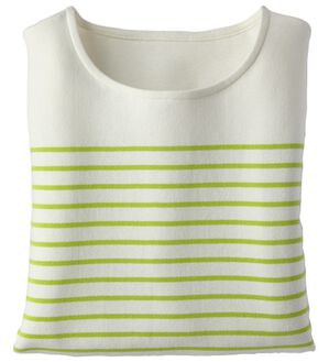 BELLUNA（ベルーナ）の「ハピネスコットン１００％なめらかボーダープルオーバー（カットソー）」｜白／ライム