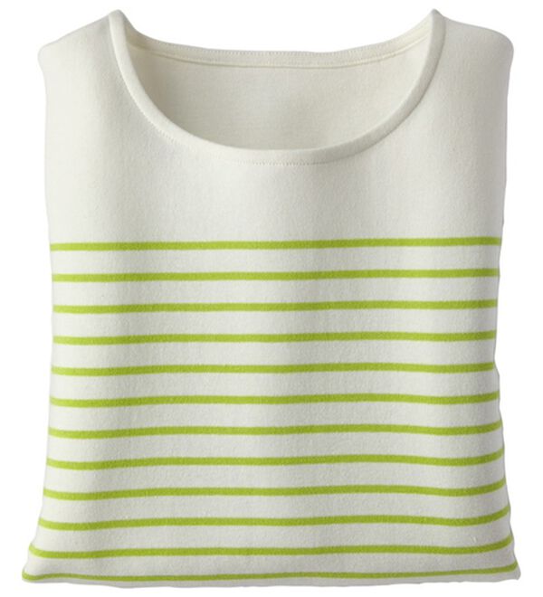 BELLUNA（ベルーナ）の「ハピネスコットン１００％なめらかボーダープルオーバー（カットソー）」｜白／ライム