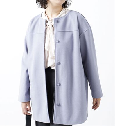 BELLUNA（ベルーナ）の「ウール調素材ノーカラーミドル丈コート（ハーフコート）」