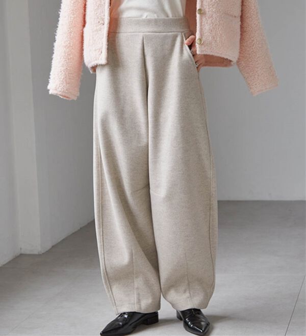 RANAN（ラナン）の「フェイクウールバレルレッグカーブパンツ（フルレングスパンツ）」｜ベージュ