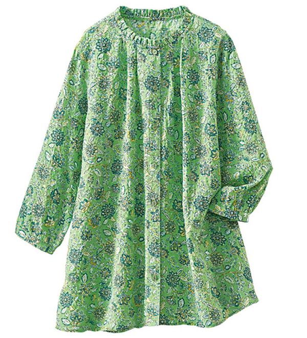 BELLUNA（ベルーナ）の「ナチュラル柄プリントブラウス（チュニック）」｜ミント系花