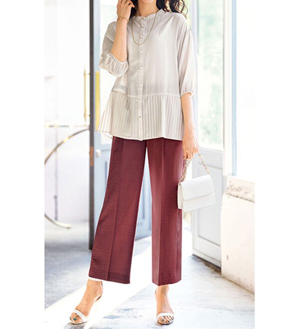 BELLUNA（ベルーナ）の「ヒンヤリ爽快！麻調ビンテージワイドパンツ（ワイドパンツ・ガウチョ）」｜詳細画像